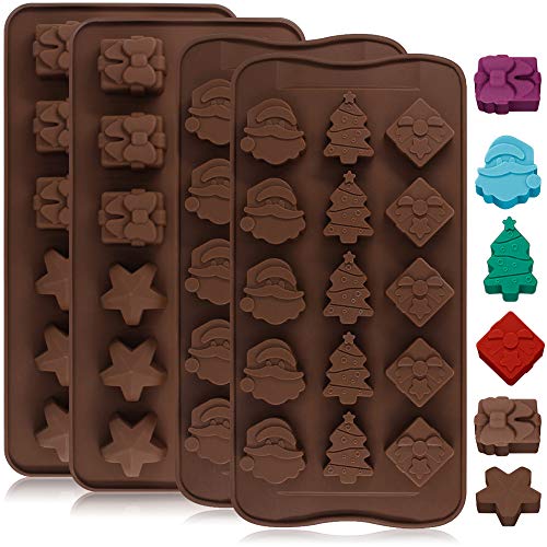 DanziX Christmas Silicone Chocolate Molds DanziX 4 Packs Christmas Molds Silicone for Gummy Candy Soap Candle Ice Cube