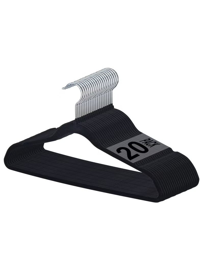 HOMESTAR 20Pcs Non Slip Felt Hangers Space Saving Clothes Hanger Velvet Hanger Heavy Duty Adult Hanger For Coat Suit Black - Image 1