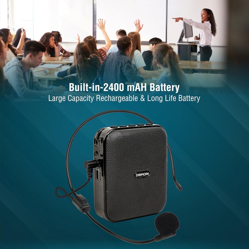DIGIMORE مضخم صوت بلوتوث D-1210 للمعلمين | عمر بطارية 10 ساعات | مكبر صوت 10 واط مع ميكروفون سماعة للمرشدين السياحيين، اليوغا، مدربي اللياقة البدنية، الكليات (D-1210B) - Image 4