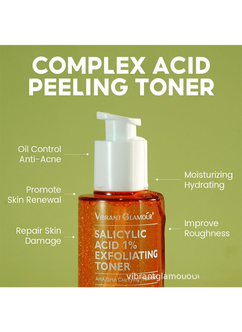 Vibrant Glamour - Salicylic Acid 1%Exfoliating Toner，Deep cleansing, moisturizing, oil control, anti-acne, brightens skin tone, suitable for oily and acne-prone skin, revitalizes and cleanses skin (100ml) - Image 1