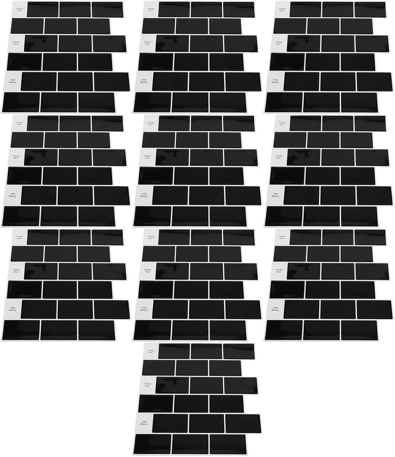 Hilitand Self Adhesive Backsplash Tiles Peel and Stick Wall Tiles 12x12in Black 10Pcs 3D Textured Proof 2.5mm Thick PU Gel Surface for Kitchen Bathroom Wall Decor - Image 3