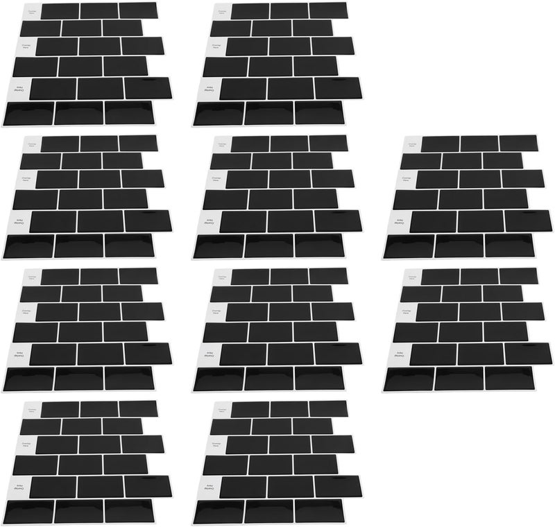 Hilitand Self Adhesive Backsplash Tiles Peel and Stick Wall Tiles 12x12in Black 10Pcs 3D Textured Proof 2.5mm Thick PU Gel Surface for Kitchen Bathroom Wall Decor - Image 2