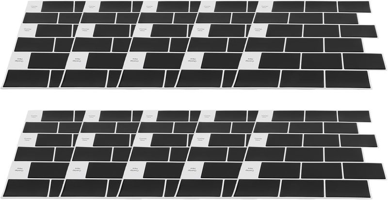 Hilitand Self Adhesive Backsplash Tiles Peel and Stick Wall Tiles 12x12in Black 10Pcs 3D Textured Proof 2.5mm Thick PU Gel Surface for Kitchen Bathroom Wall Decor - Image 4