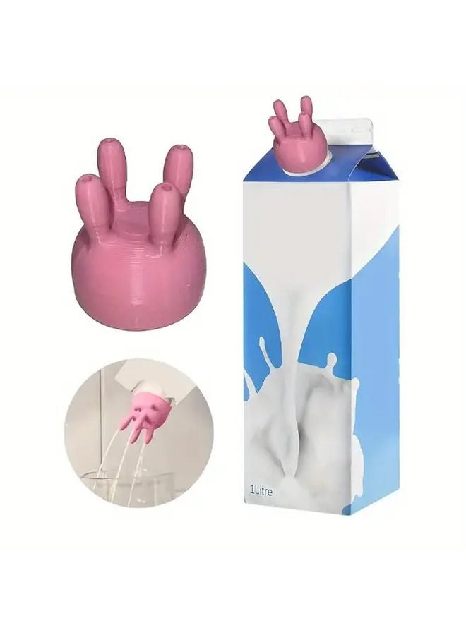 Pink 3D Printed Rubber Milk Carton Lid Funny Cartoon Character Design Pouring Funnel - Image 2
