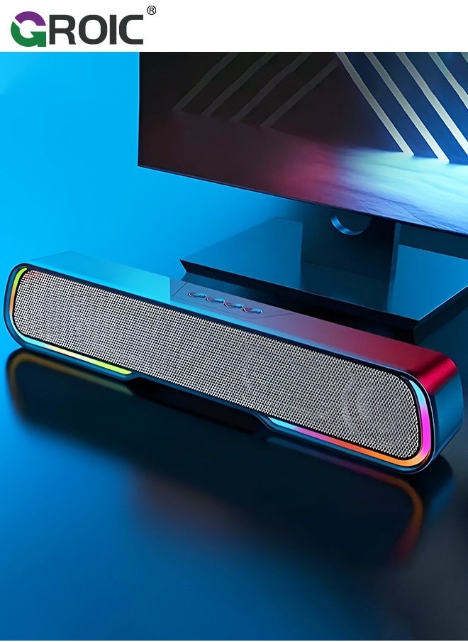 GROIC - Computer Speaker Sound Bar, Wired & Wireless Bluetooth 5.0 Surround Bass Audio, Black Smart Home Speakers with AUX TFcard Connection, Best Theater Loud Speaker for PC TV Desktop ＆ Room - Image 1