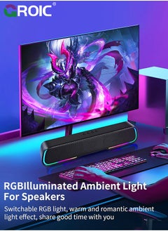 GROIC Computer Speaker Sound Bar, Wired & Wireless Bluetooth 5.0 Surround Bass Audio, Black Smart Home Speakers with AUX TFcard Connection, Best Theater Loud Speaker for PC TV Desktop ＆ Room  - Image 3