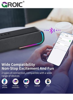 GROIC Computer Speaker Sound Bar, Wired & Wireless Bluetooth 5.0 Surround Bass Audio, Black Smart Home Speakers with AUX TFcard Connection, Best Theater Loud Speaker for PC TV Desktop ＆ Room  - Image 4