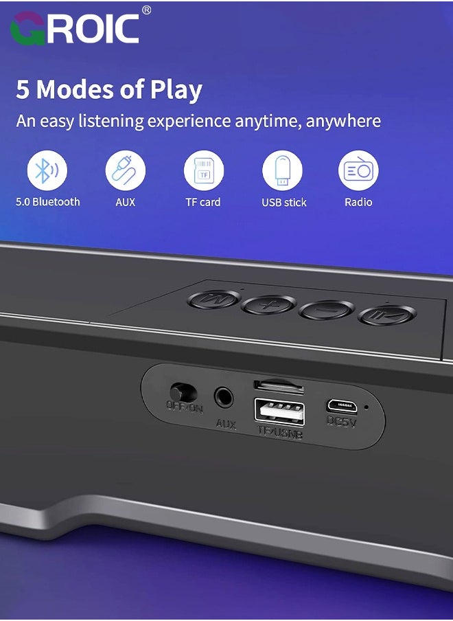 GROIC - Computer Speaker Sound Bar, Wired & Wireless Bluetooth 5.0 Surround Bass Audio, Black Smart Home Speakers with AUX TFcard Connection, Best Theater Loud Speaker for PC TV Desktop ＆ Room - Image 1