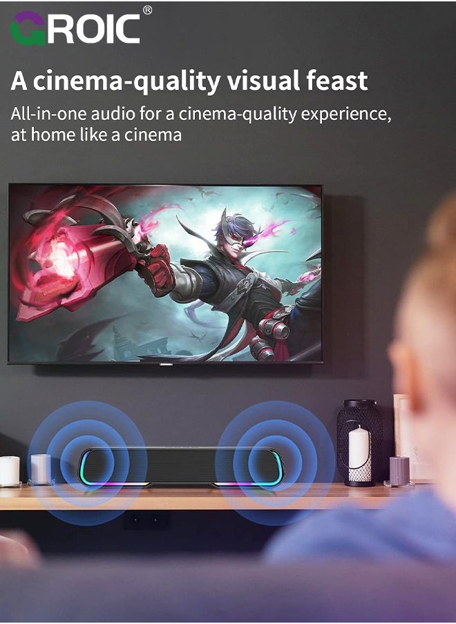 GROIC - Computer Speaker Sound Bar, Wired & Wireless Bluetooth 5.0 Surround Bass Audio, Black Smart Home Speakers with AUX TFcard Connection, Best Theater Loud Speaker for PC TV Desktop ＆ Room - Image 1