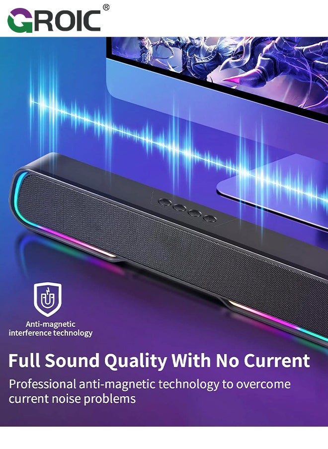 GROIC - Computer Speaker Sound Bar, Wired & Wireless Bluetooth 5.0 Surround Bass Audio, Black Smart Home Speakers with AUX TFcard Connection, Best Theater Loud Speaker for PC TV Desktop ＆ Room - Image 1