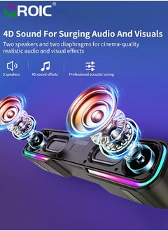 GROIC Computer Speaker Sound Bar, Wired & Wireless Bluetooth 5.0 Surround Bass Audio, Black Smart Home Speakers with AUX TFcard Connection, Best Theater Loud Speaker for PC TV Desktop ＆ Room  - Image 2