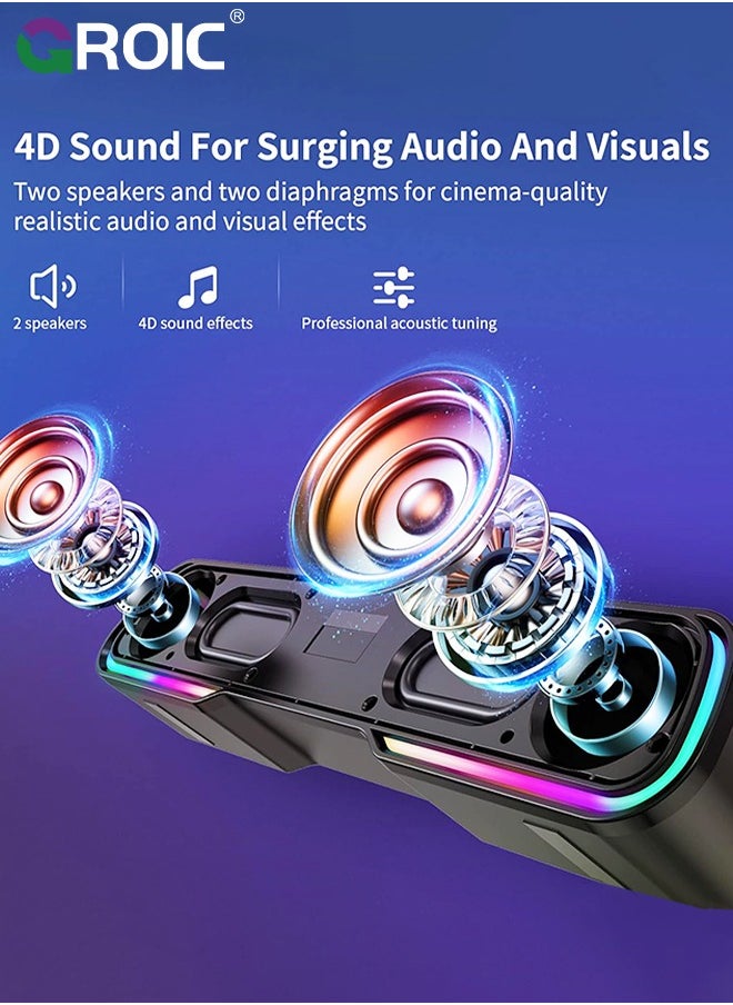 GROIC - Computer Speaker Sound Bar, Wired & Wireless Bluetooth 5.0 Surround Bass Audio, Black Smart Home Speakers with AUX TFcard Connection, Best Theater Loud Speaker for PC TV Desktop ＆ Room - Image 1