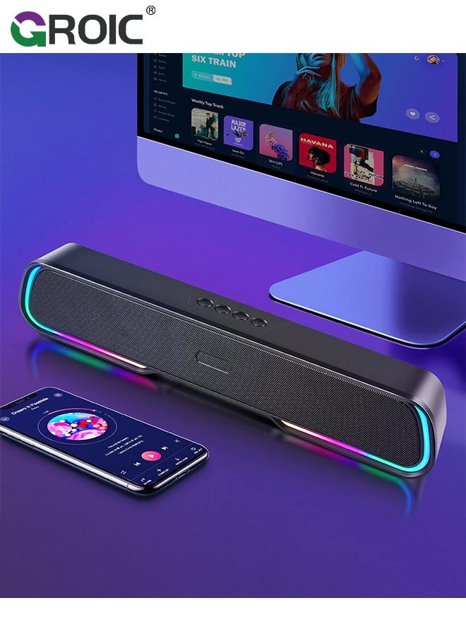 GROIC - Computer Speaker Sound Bar, Wired & Wireless Bluetooth 5.0 Surround Bass Audio, Black Smart Home Speakers with AUX TFcard Connection, Best Theater Loud Speaker for PC TV Desktop ＆ Room - Image 1