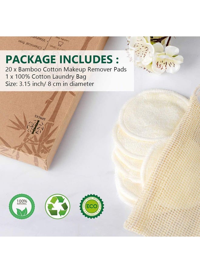 ASPACES 20 Packs Organic Reusable Makeup Remover Pads, Washable Bamboo Cotton Rounds for All Skin Types with Cotton Laundry Bag - Image 2