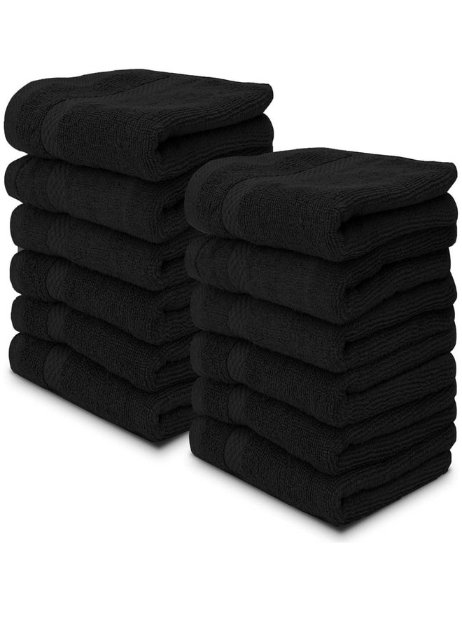 1CHASE Pack of 12 - Luxury Cotton Face Towel, Black 33x33cm - Image 1