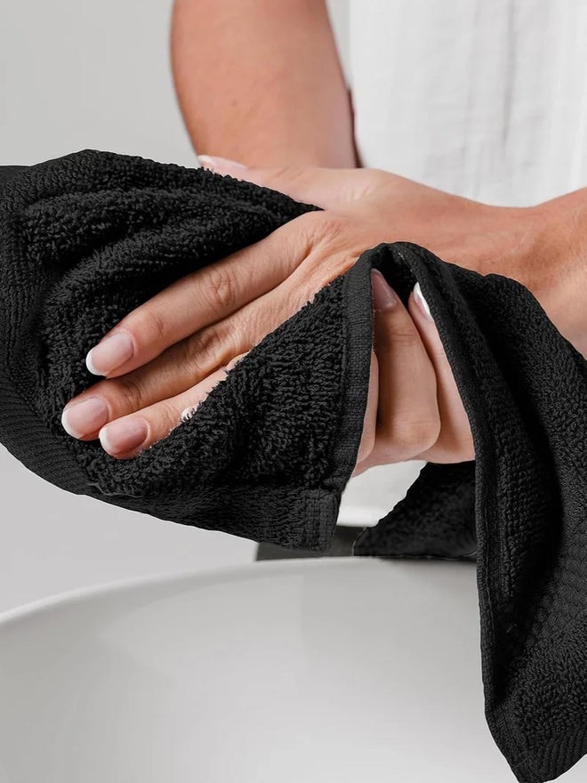 1CHASE Pack of 12 - Luxury Cotton Face Towel, Black 33x33cm - Image 3