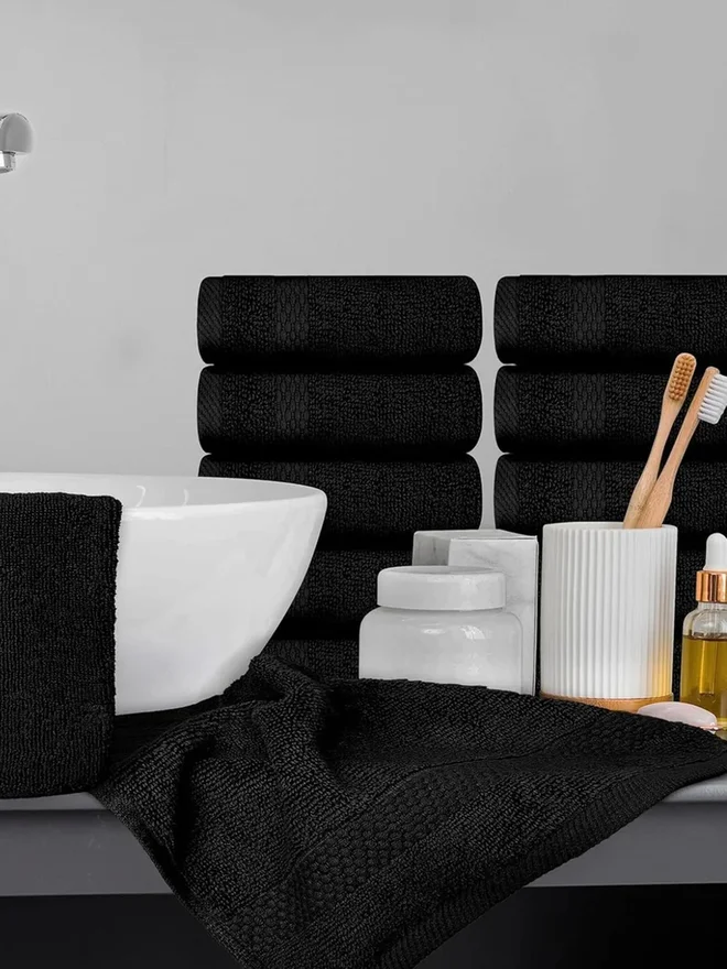 1 تشيس 1CHASE Pack of 12 - Luxury Cotton Face Towel, Black 33x33cm