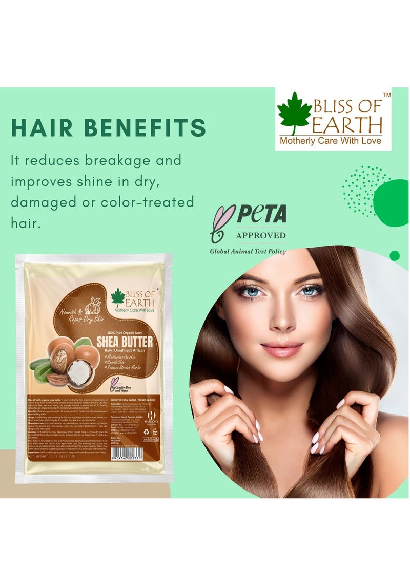 BLISS OF EARTH 100 Percent Pure Organic Shea Butter Refill Pack 200g Raw Unrefined African Shea Butter For Stretch Marks Great For Face Skin Body Lips and DIY products  - Image 2