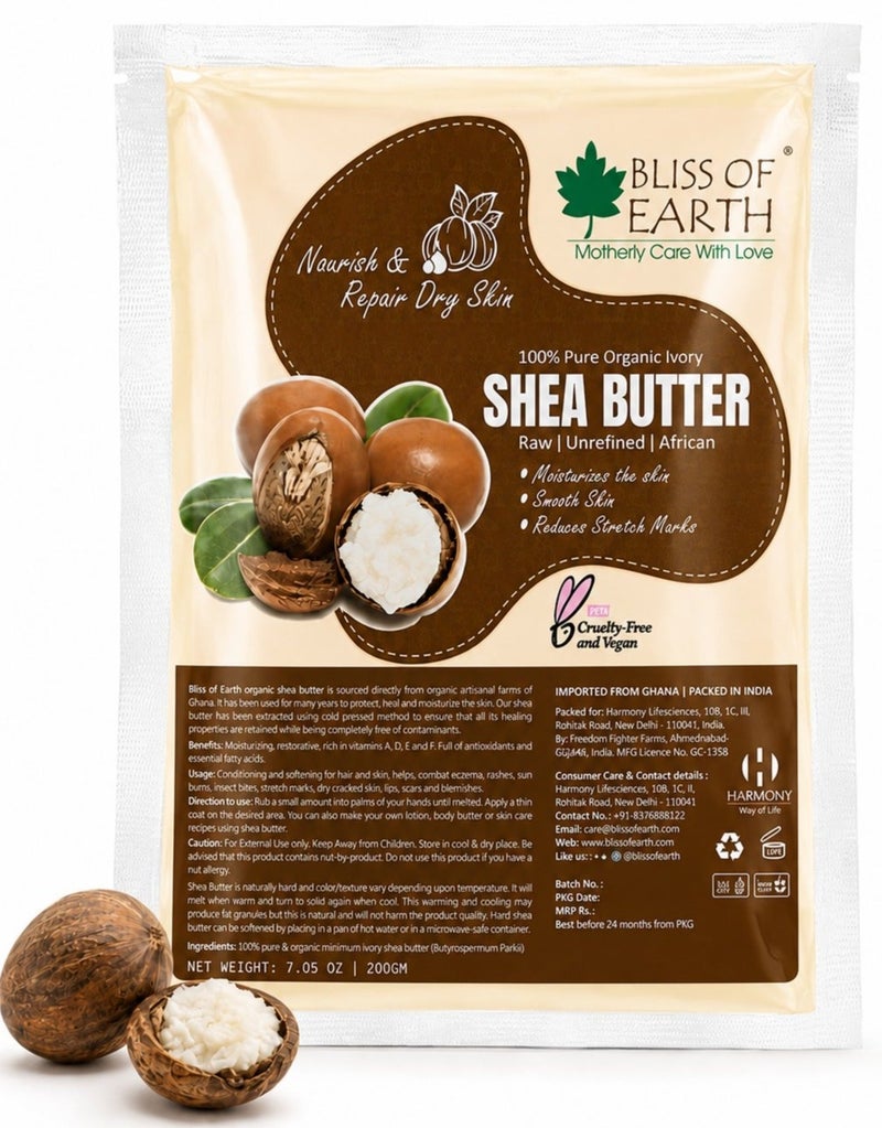 Bliss of Earth Organic Shea Butter Refill Pack 200g, Raw Unrefined & African - Image 1