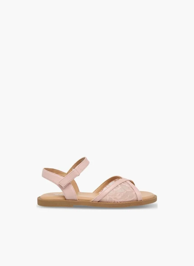 ليتل ميسي Girls Lace Detail Hook & Loop Sandals