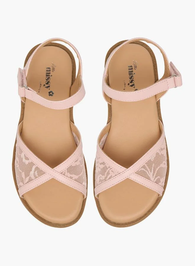 ليتل ميسي Girls Lace Detail Hook & Loop Sandals