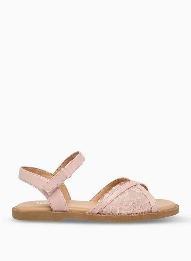 ليتل ميسي Girls Lace Detail Hook & Loop Sandals