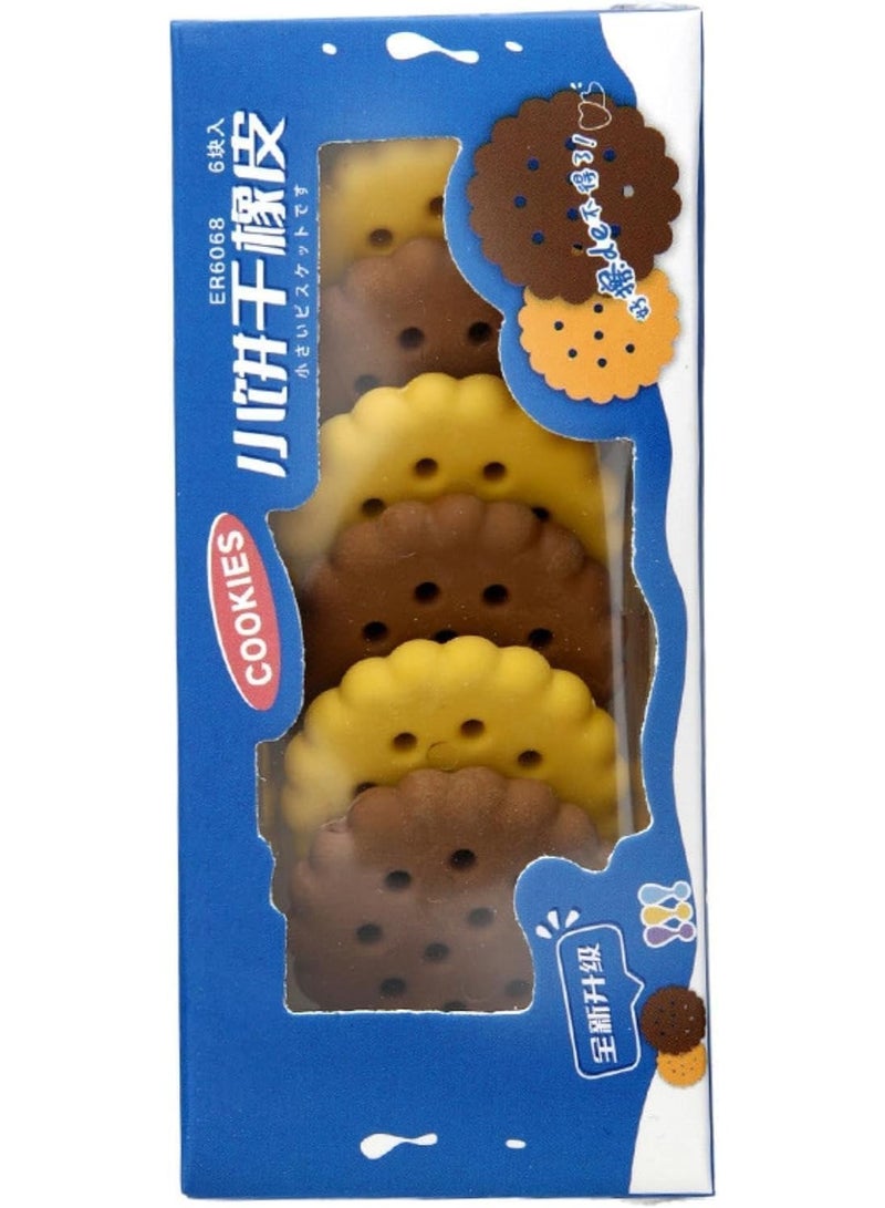 ممحاة بسكويت محاكاة لطيفة 🍪 (6 قطع) - شكل مرح وجودة عالية للأطفال - Image 1