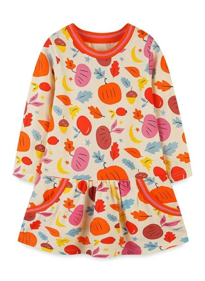YUNIQEE Multicolour A-Line Crew Neck Printed Dress
