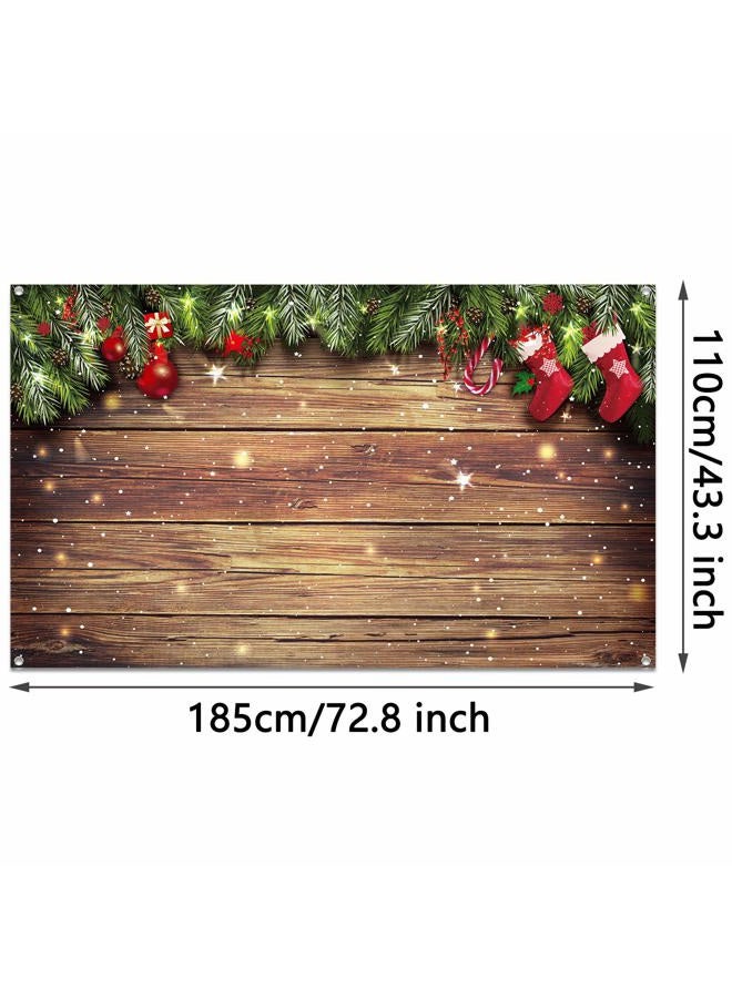 Blulu Christmas Wood Wall Decoration Background Christmas Photo Backdrop Fabric Glitter Snowflake Christmas Background Merry Xmas Background Backdrop for Holiday Photography Party, 72.8 x 43.3 Inch - Image 2