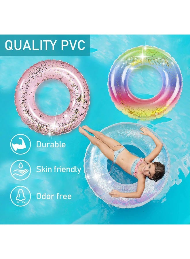 ANNDOFY Inflatable Pool Floats 3 Pack Glitter Swim Rings for 2-5 Years Old Kids Pool Tubes Toys, Pool Floats Ring Toys Summer Beach Swimming Pool Floats Party Supplies for Girl Boy - Image 5
