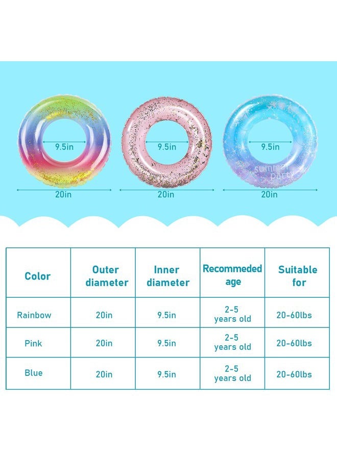 ANNDOFY Inflatable Pool Floats 3 Pack Glitter Swim Rings for 2-5 Years Old Kids Pool Tubes Toys, Pool Floats Ring Toys Summer Beach Swimming Pool Floats Party Supplies for Girl Boy - Image 2