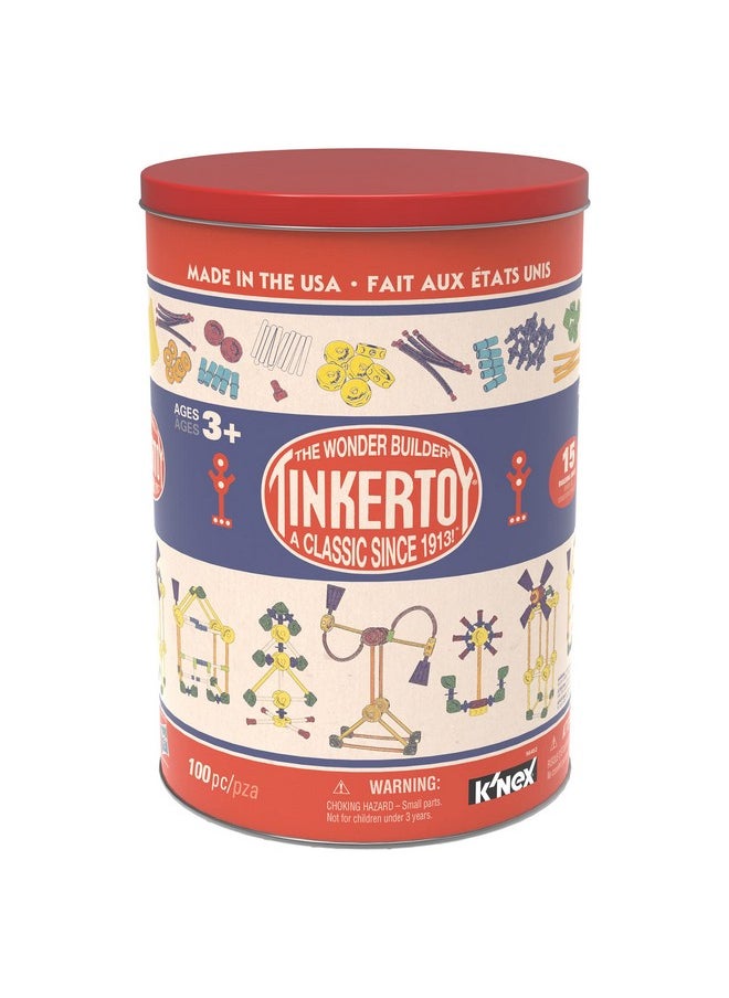 Tinkertoy TINKERTOY - Retro Building Tin - 100 Parts - Collectible, Nostalgic Construction Toy, Great for Kids, Toddlers, Boys, Girls, Ages 3+  - Image 2