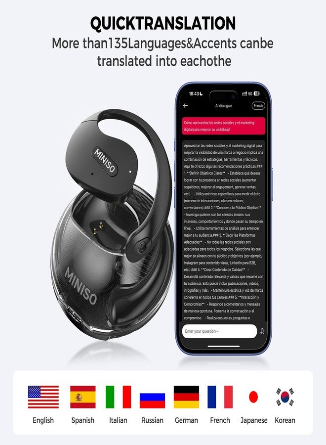 MINISO X15 PRO Translation Earbuds Open Ear Headphone Bluetooth 5.4 OWS AI Headphones Support 148 Languages Wireless Ear Buds with Earhooks IPX5 Waterproof Bluetooth Black（with AI） - Image 2