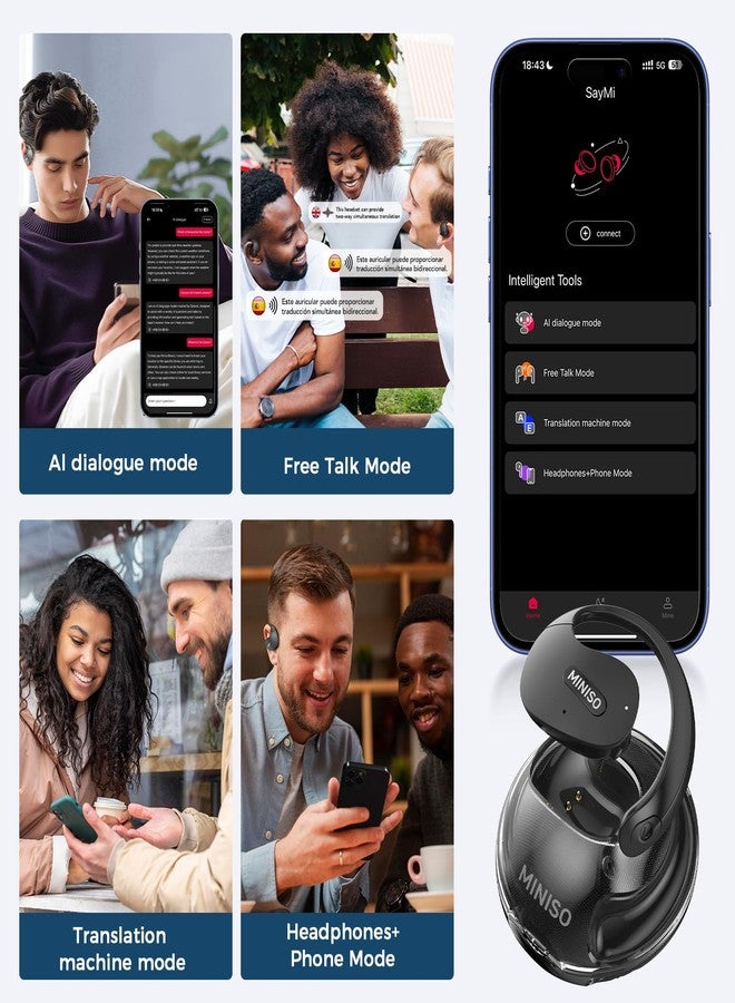 MINISO X15 PRO Translation Earbuds Open Ear Headphone Bluetooth 5.4 OWS AI Headphones Support 148 Languages Wireless Ear Buds with Earhooks IPX5 Waterproof Bluetooth Black（with AI） - Image 4