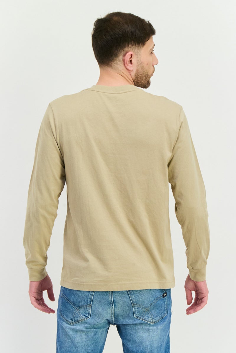 GAP Men Crew Neck Long Sleeves Plain T-Shirt, Khaki - Image 3