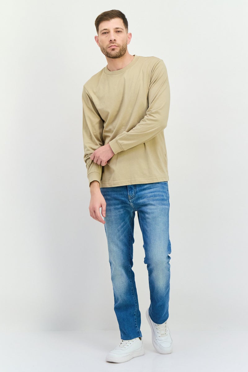 GAP Men Crew Neck Long Sleeves Plain T-Shirt, Khaki - Image 4