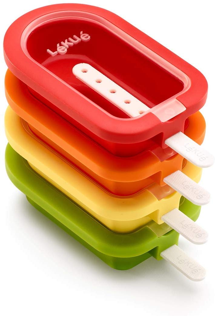Lekue Lku Set of 4 Large Stackable Popsicle Molds  Sticks  Lids  Homemade Freezer Ice Pops  Frozen Snacks  Flexible Platinum Silicone for Easy Fill  Unmold  Reusable  Dishwasher Safe Multicolor
