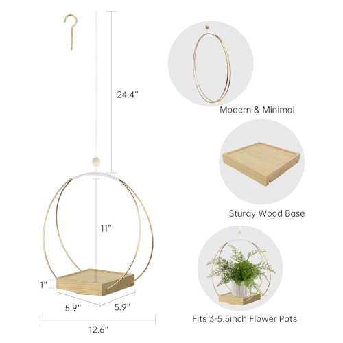 hismocal Hanging Planter for Indoor Plants, Plant Hanger with Sturdy Wood Base,Modern Boho Macrame Plant Hanger,Wall Ceiling Window Stands(Plants/Pots Not Included) - Image 4