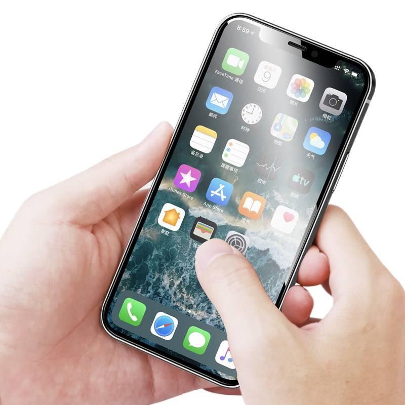 غطاء هاتف بGlass لـ iPhone 12 مع حماية من السقوط ومقاومة لبصمات الأصابع مع مقاوم للصدمات مع ملمس غير لامع مع تغطية كاملة للشاشة باللون أسود باللون الأسود - Image 2