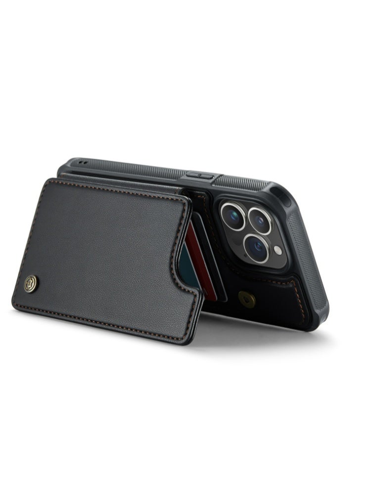 Black Wallet Phone Case for iPhone 16 Pro Case with Card Holder, Leather Phone Cases for iPhone 16 Pro Wallet Case, Phone Wallet Case for iPhone 16 Pro Cases with Stand  - Image 2
