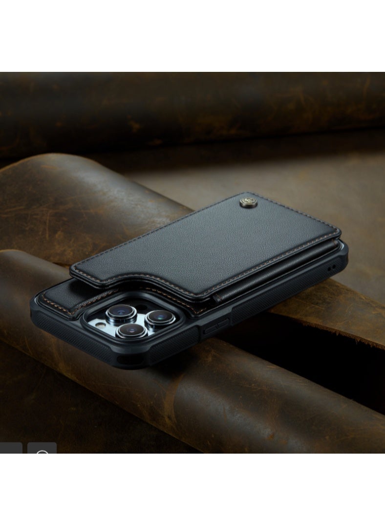 Black Wallet Phone Case for iPhone 16 Pro Case with Card Holder, Leather Phone Cases for iPhone 16 Pro Wallet Case, Phone Wallet Case for iPhone 16 Pro Cases with Stand  - Image 3