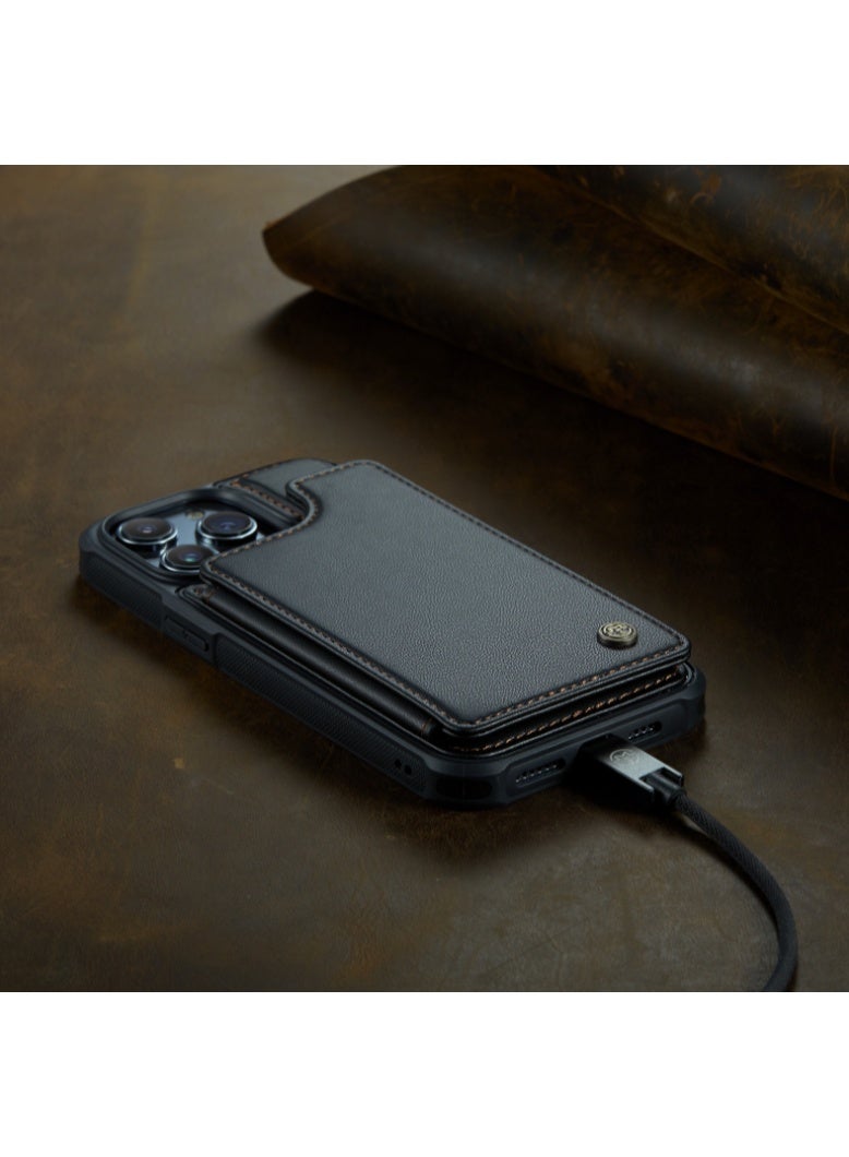 Black Wallet Phone Case for iPhone 16 Pro Case with Card Holder, Leather Phone Cases for iPhone 16 Pro Wallet Case, Phone Wallet Case for iPhone 16 Pro Cases with Stand  - Image 5