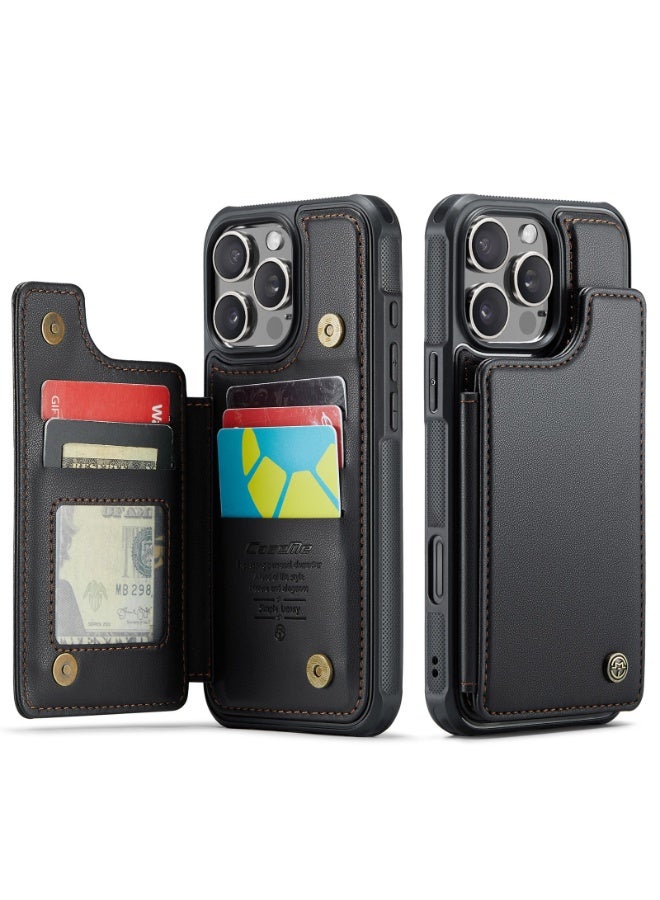 Black Wallet Phone Case for iPhone 16 Pro Case with Card Holder, Leather Phone Cases for iPhone 16 Pro Wallet Case, Phone Wallet Case for iPhone 16 Pro Cases with Stand  - Image 1