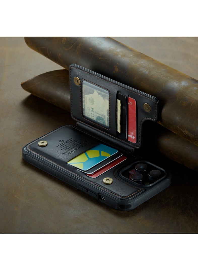 Black Wallet Phone Case for iPhone 16 Pro Case with Card Holder, Leather Phone Cases for iPhone 16 Pro Wallet Case, Phone Wallet Case for iPhone 16 Pro Cases with Stand  - Image 4
