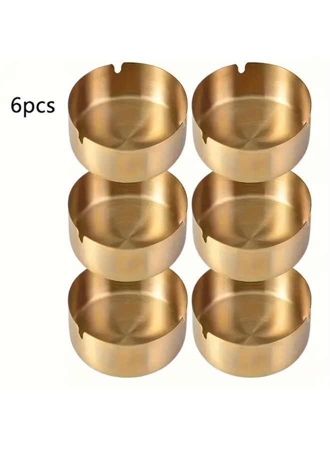 Golden Stainless Steel 6 Pack Ashtrays Round Windproof Easy Clean - Image 1