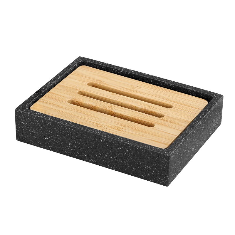 Luxspire Soap Dish Tray  Resin Soap Dish  Bamboo Soap Bar Holder Box for Shower Kitchen Sink  Double Layer Draining Soap Container Box Shower Soap Holder  Wood Soap Case  Gravel Black