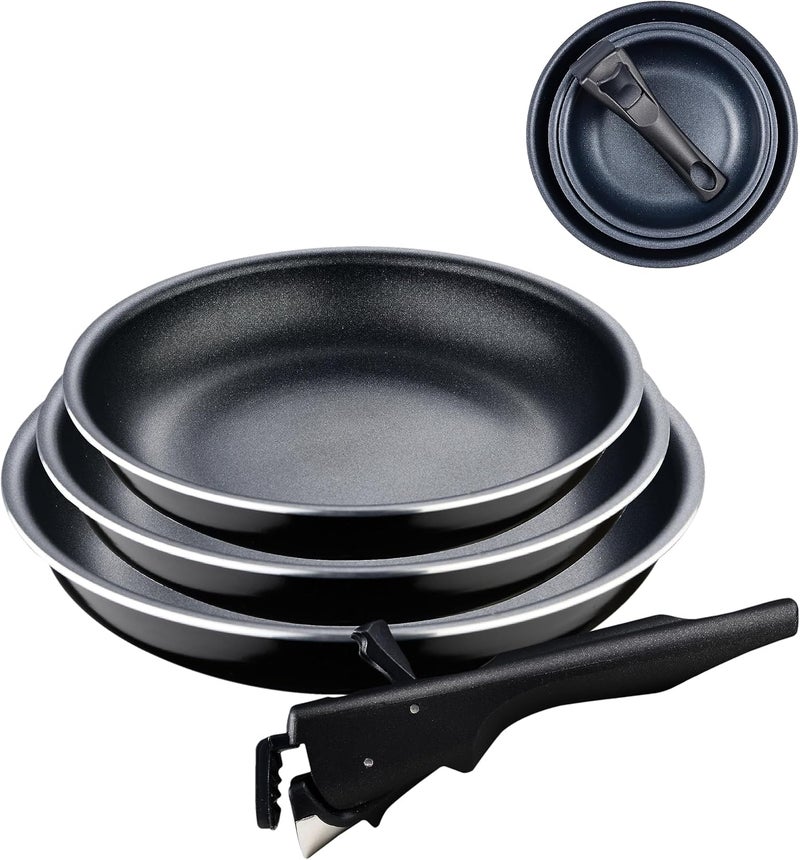 BERGNER CLICK&COOK Black Edition | 3-Piece Frying Pan Set 18, 20 & 24 cm + Removable Ergonomic Handle | Pressed and Non-Stick Aluminium | for All Types of Cookers and Ovens - Image 1