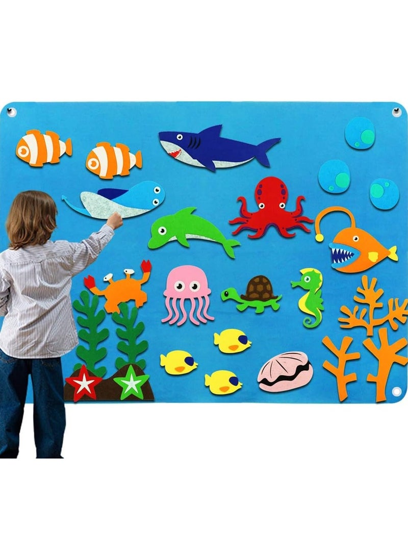 XICEN Kids Reusable Ocean Felt Board Toy Portable Travel Storytelling Board Game Wall Hanging Underwater World Theme Toy Early Learning Interactive Play Kit for Toddlers Children  - Image 1