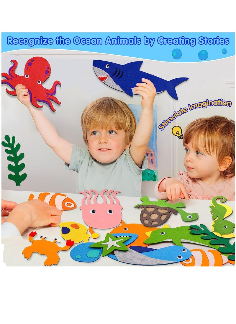 XICEN Kids Reusable Ocean Felt Board Toy Portable Travel Storytelling Board Game Wall Hanging Underwater World Theme Toy Early Learning Interactive Play Kit for Toddlers Children  - Image 3