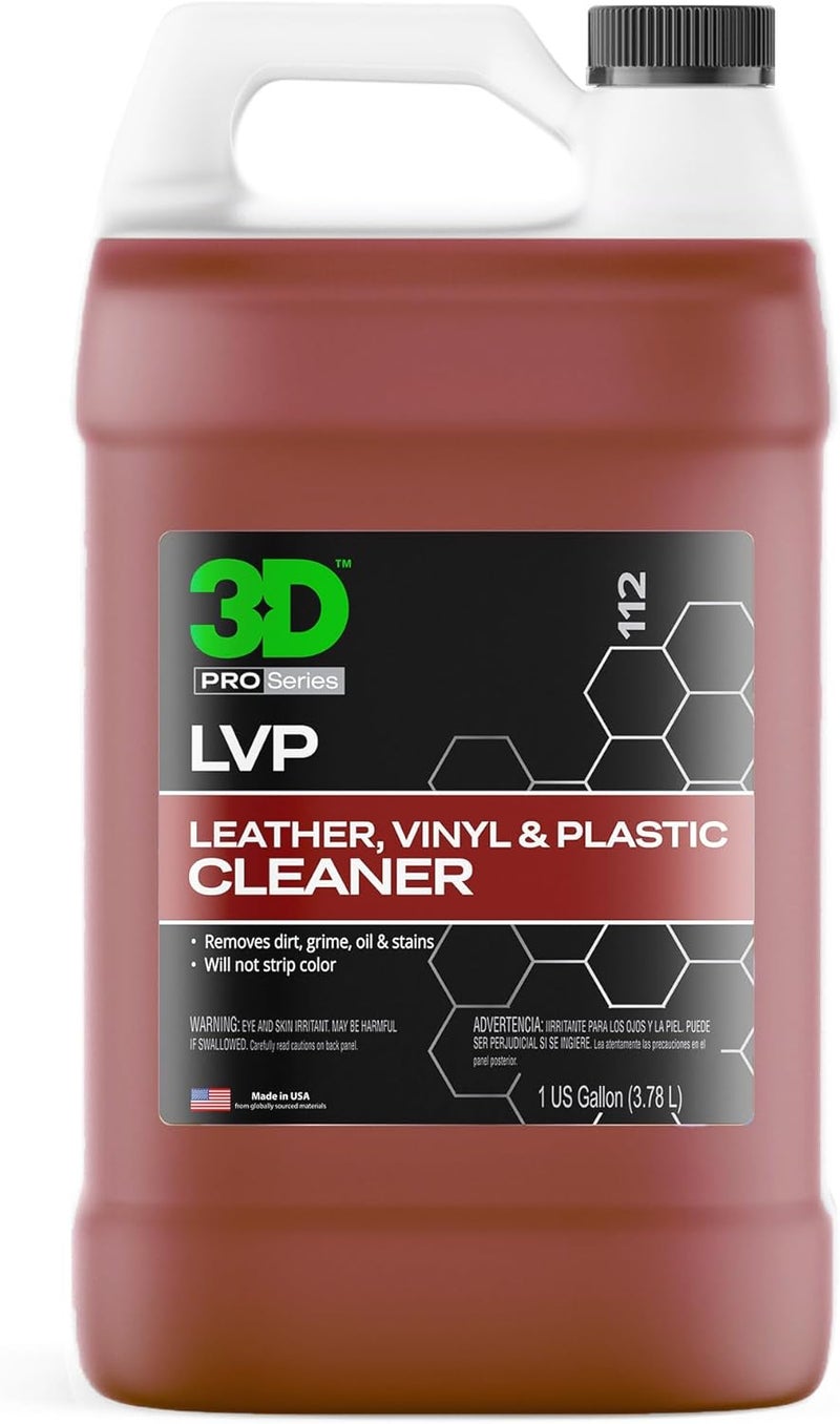 3D منظف داخلي 3D LVP يزيل الأوساخ والشحوم والزيوت والبقع من الجلد والفينيل والبلاستيك رائع للمقاعد وعجلات القيادة ولوحات الأبواب ولوحات العدادات للاستخدام في السيارة والمكتب والمنزل 1 جالون - Image 1